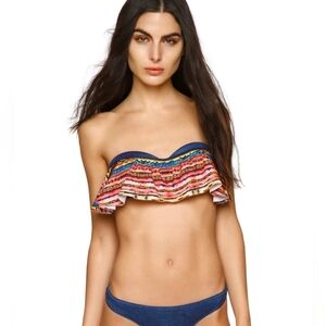NWT Agua Bendita Benito Utah Blue Denim Ruffled Bandeau Bikini Top Medium